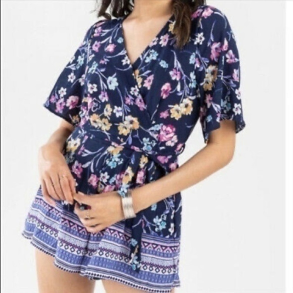 Blue Rain Reggie Floral Romper MEDIUM From Francesca’s
